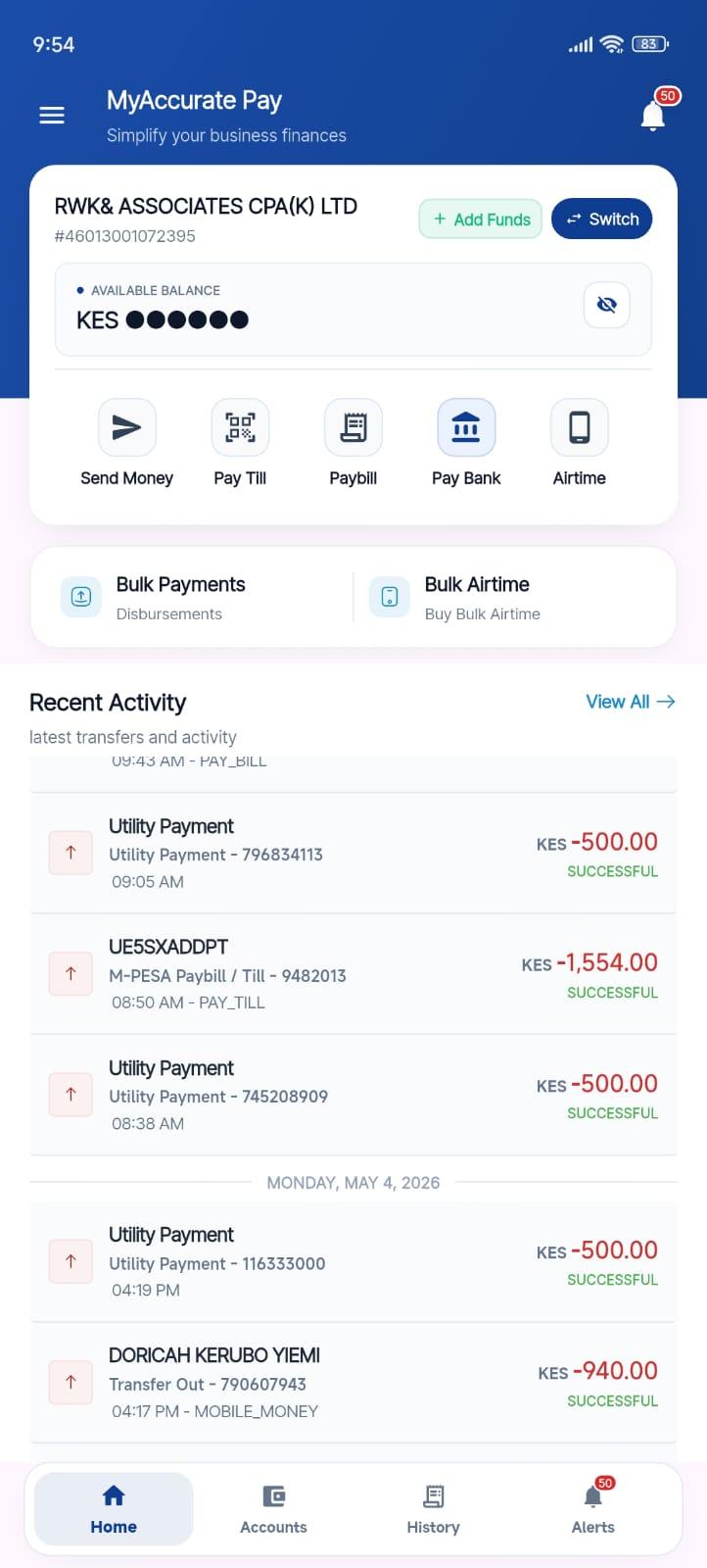 MyAccurate Pay mobile homepage screenshot